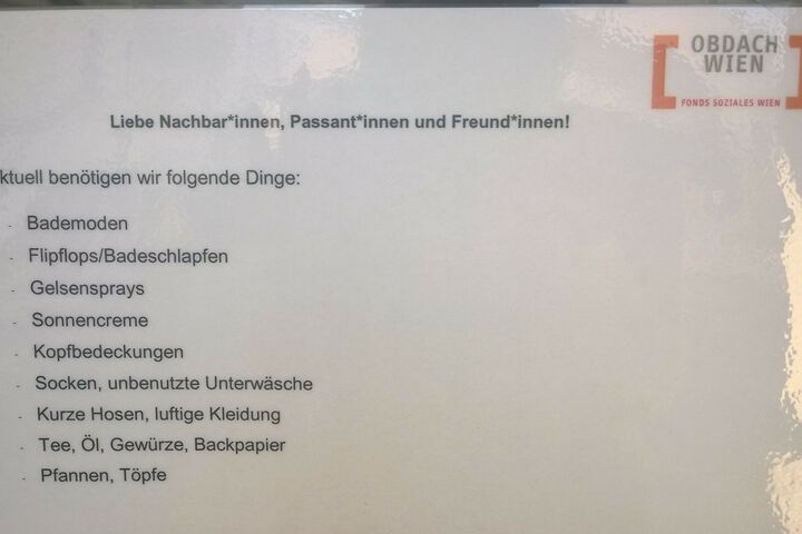 Das Obdach Ester freut sich während der heißen Jahreszeit besonders über Sachspenden